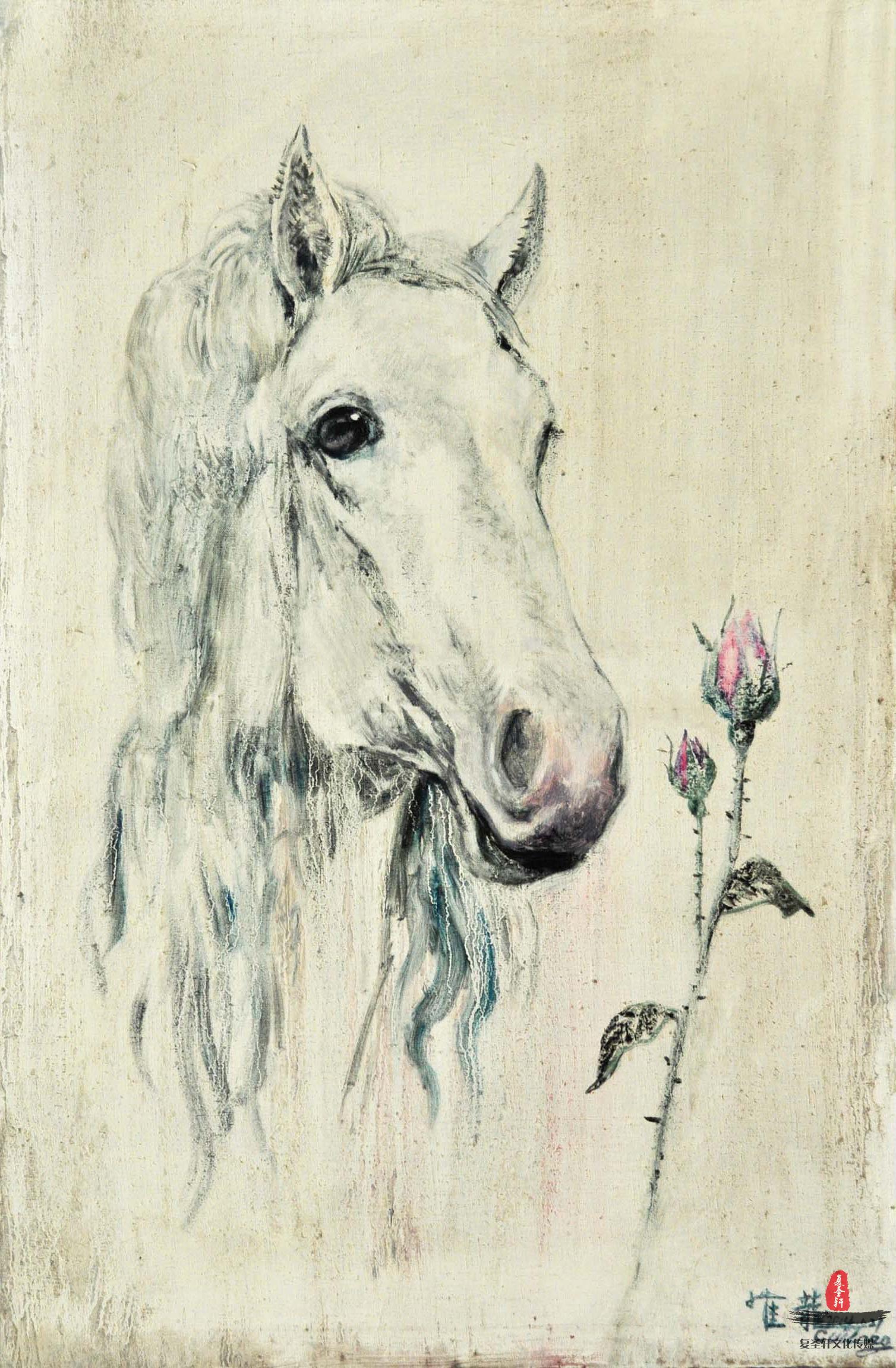 崔龙油画《马头》